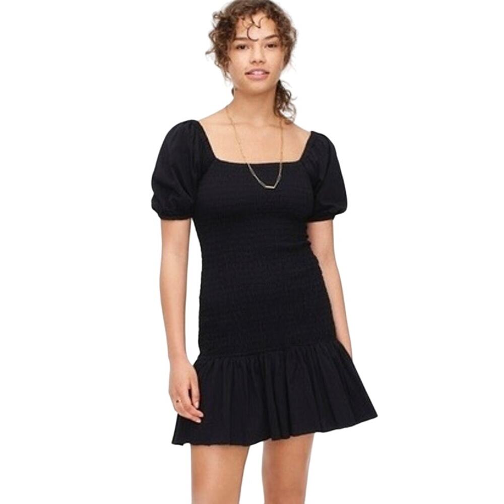 JCrew Black Smocked Puff Sleeve Black Knit Dress Size XXL